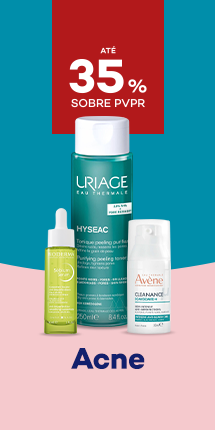 Produtos de acne com destaque promocional de até 35% sobre preço de Venda ao Público Recomendado